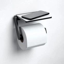 Keuco Plan Toilet Roll Holder with Shelf - Black
