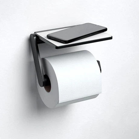 Keuco Plan Toilet Roll Holder with Shelf - Black 3 Keuco Plan Toilet Roll Holder with Shelf - Black