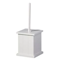 White Wooden Toilet Brush Holder with Brush - 1600958