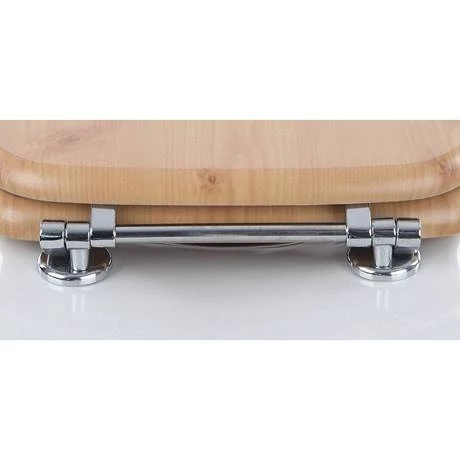 Euroshowers Beech MDF Toilet Seat with Chrome Bar Hinges - 82983 4 Euroshowers Beech MDF Toilet Seat with Chrome Bar Hinges - 82983 - Image 2