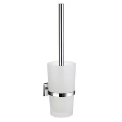Smedbo House - Polished Chrome Wall Mounted Toilet Brush & Frosted Glass Container - RK333