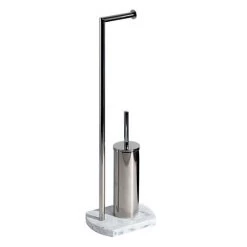 Trafalgar White Marble Effect Freestanding Toilet Roll & Toilet Brush Holder