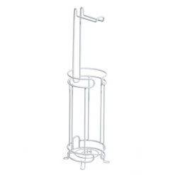 White Wire Freestanding Toilet Roll & Spare Paper Holder